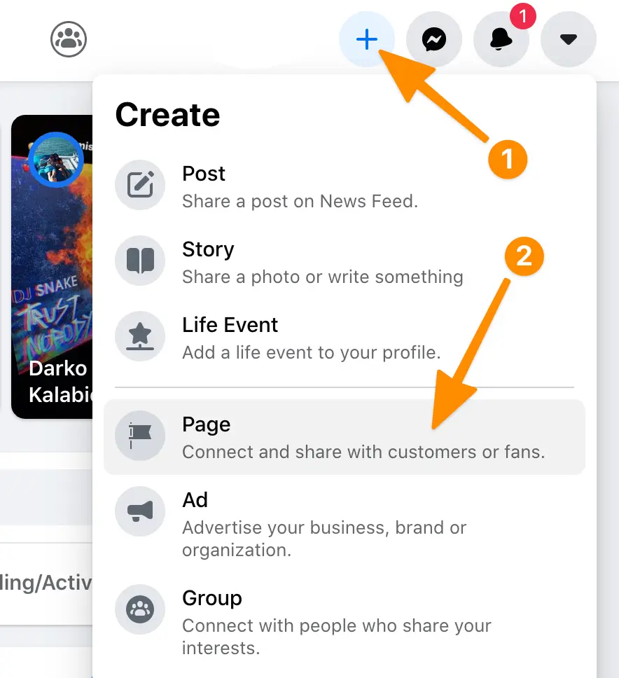 Facebook page creation